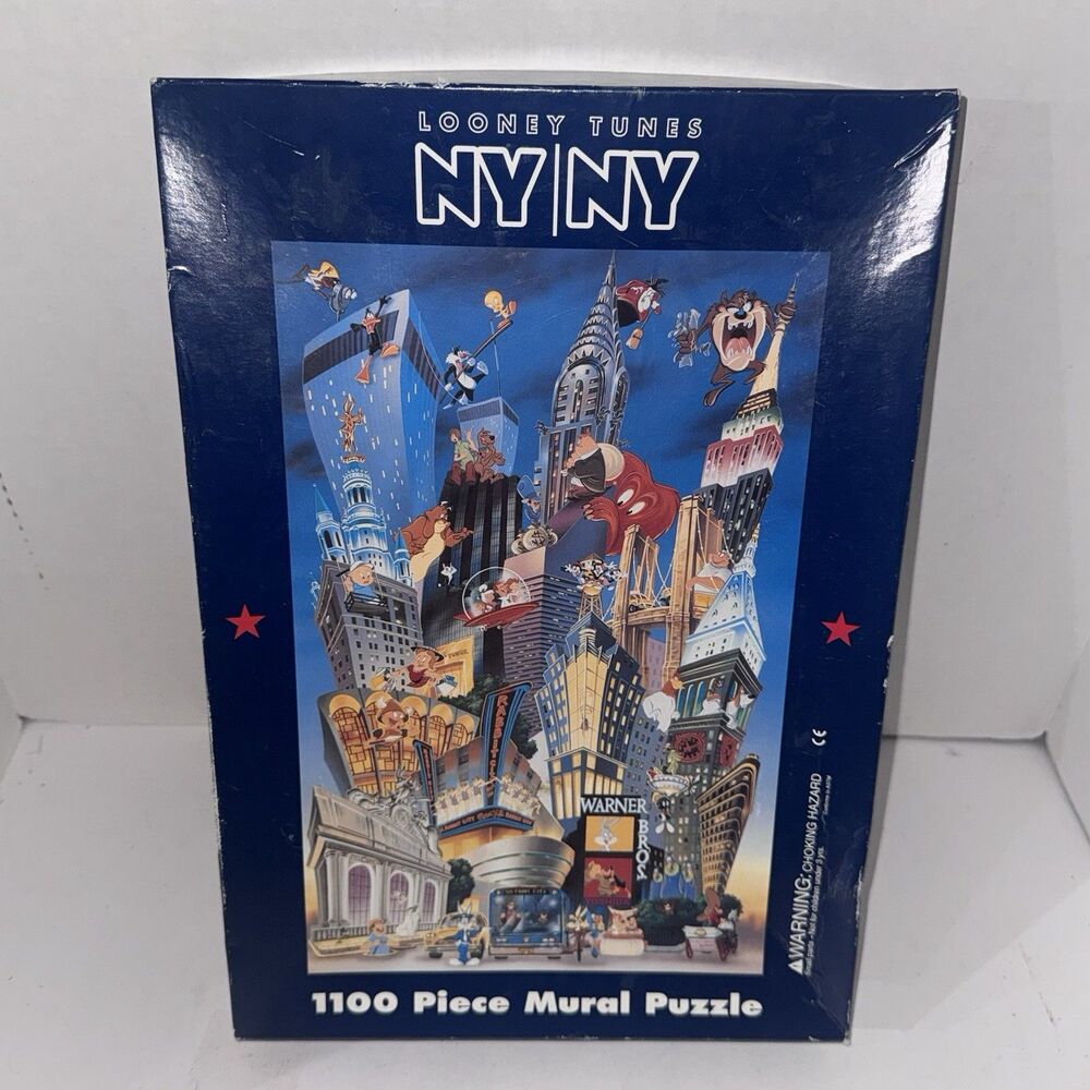 1996 Looney Tunes NY NY 1100 Pc Mural Puzzle Warner Bros Twin Towers Rare